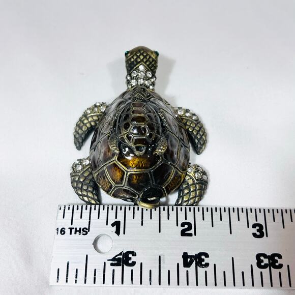 Turtle with Baby Turtle Shaped Ceramic Hinged Trinket Box Porcelain Crystals - Picture 10 of 10